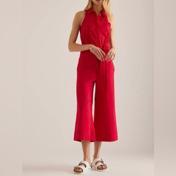 NWT Size 16 - Anthropologie Maeve Belted Cropped Jumpsuit in Red (NWT US$ 158) - Picture 3 of 16